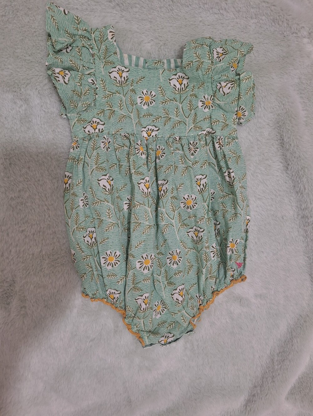 Pink Chicken Mint Green Floral Smocked Baby Romper